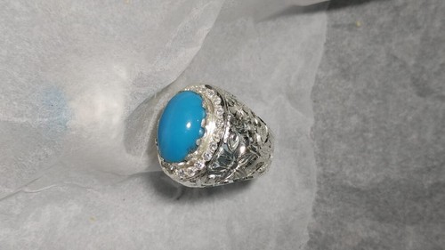 Natural Feroza Ring Mens Turquoise Ring Feroza Stone Ring Sterling Silver 925 - Picture 7 of 11