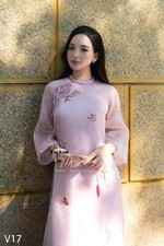 Pink ao dai braid neck. V17  Ao Dai Viet Nam  Pre-made Vietnamese Long Dress