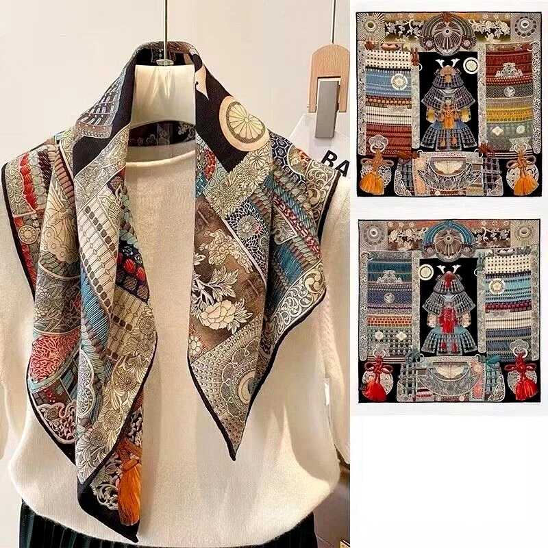 33"x33"Samurai Print 30%Silk 70%Wool Thin Double Side Scarf 83x83cm5-19
