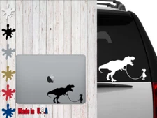 Girl Walking T-REX Dinosaur  Decal 6.5 inches 