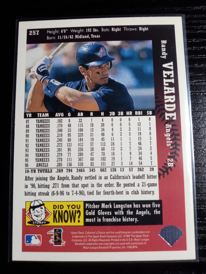 1997 Upper Deck Collector's Choice - Randy Velarde #257 - Image 3 of 4