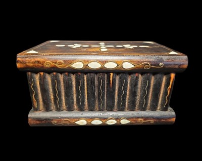 Vintage Turkish Wooden Puzzle Box Mother of Pearl Brass Inlay Secret Lock