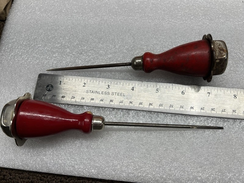2 Vintage Ice Picks Red Wooden Handles