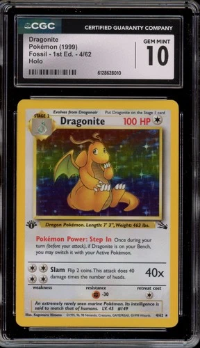 Pokemon Dragonite Fossil 1st Edition Holo Rare #4 CGC 10 Gem Mint