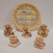 New Without Box- Vintage Miniature Tea Set Angel Bears 10 Piece Set 5 "
