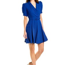 Maison Tara Vintage Crepe A-Line Mini Belted Dress Cobalt Blue - Size 8 - $120