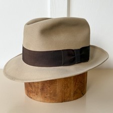 Vtg 1940s Mallory Fifteen Duplex Edge Beige Brown Fur Felt Fedora Hat 7 1/8 Box