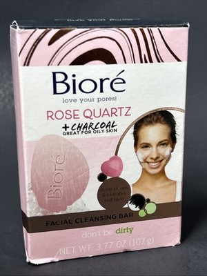 Biore Rose Quartz Charcoal Facial Cleansing Bar  Daily Face Wash Oil Free