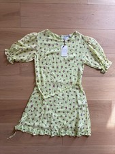 NWT Faithfull The Brand Florence Mini Dress Lime Floral Size 4