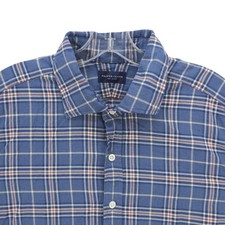 PROPER CLOTH Long Sleeve Shirt 100 Cotton Blue Plaid Check Size 17.5 - 35