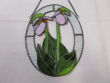 Beautiful 8x10 Oval Stained Glass Flowers Blooming hanging wall/window Art