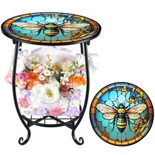 Outdoor Side Table Round Small Mosaic Patio Accent Indoor End Plant Coffee Te...