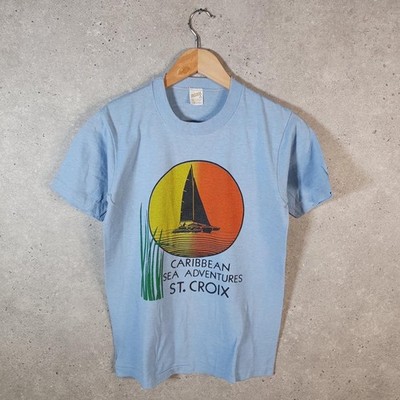 Vintage St. Croix Caribbean Sea Adventure Single Stitch T-Shirt Herren Small blau