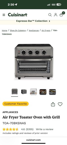 Four Grille-pain Airfryer Cuisinart TOA-70 – 1800W – 3 Lb – Inox