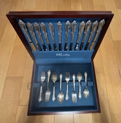 12 5-piece place settings +6 serving Rhapsody International Sterling silverware