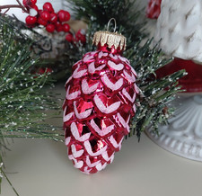 Vintage Pink Glitter Pinecone Christmas Ornament Holiday Decor Snow