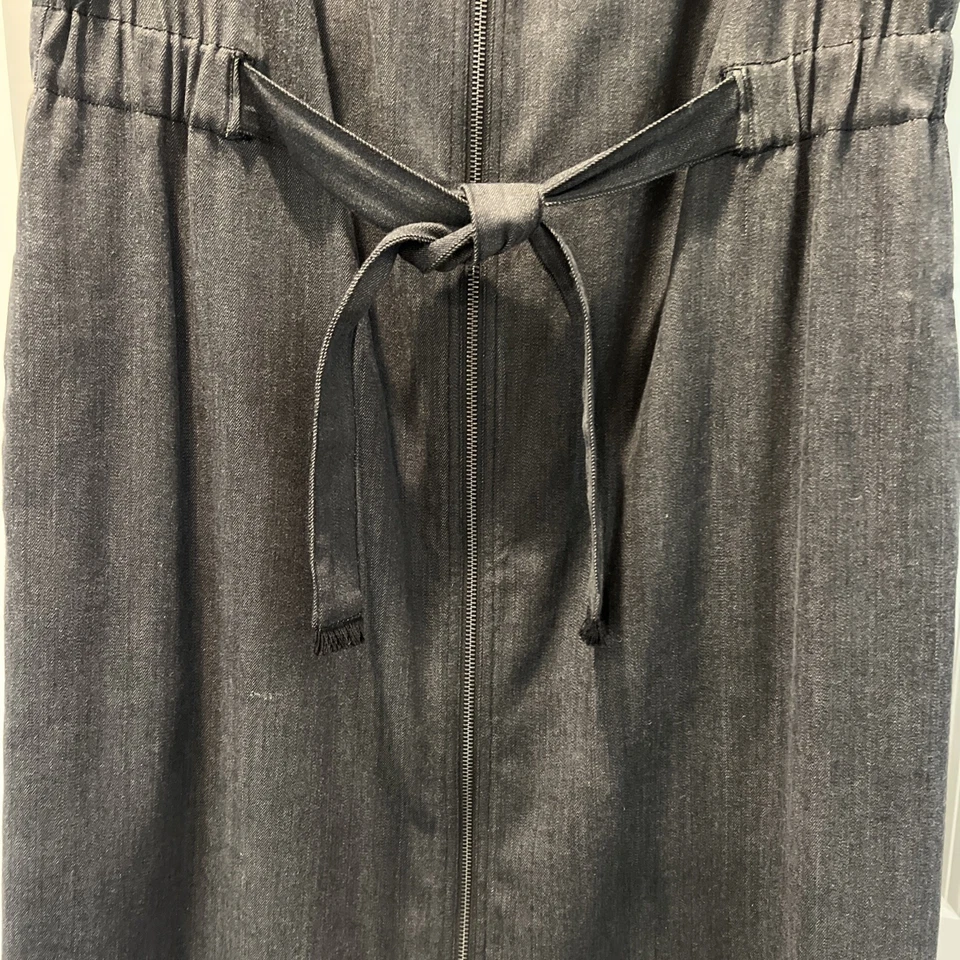 Vestido Camisa WORTH Zíper Frontal Cinza Denim Cinto Franja Manga Cap Tamanho 14 - Imagem 4 de 4