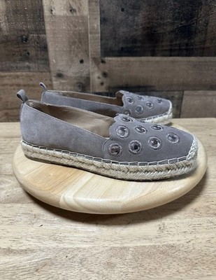 Crown Vintage Suede Espadrille Flats Studded Rhinestone Slip On Size 10M Taupe