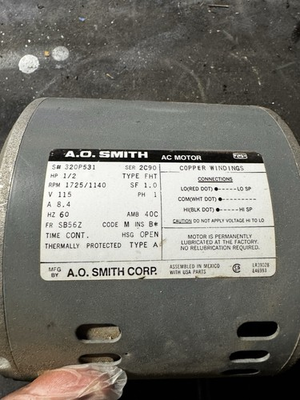 #ad A.O. Smith 1 2 HP Electric Motor 115V 2 Speed 1725 1140 RPM SB56Z Untested As Is $89.99