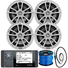 Infinity R3000 Bluetooth Radio, 4x 6.5" 225W White Boat Speakers, Wire, Antenna