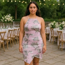 J. For Justify Dress Small Pink Floral Asymmetrical Halter Party Wedding Club