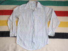VTG 60s 70s Penneys Towncraft Blue White Floral Hippy Polycotton Button Shirt M