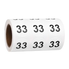 1.2" Small Round Number Stickers Roll, 1000 Pcs Circle Labels, Black Number 33