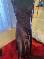 VTG Gold Label Victoria  Secret Purple Glossy Satin Maxi Slip Dress Lace Large