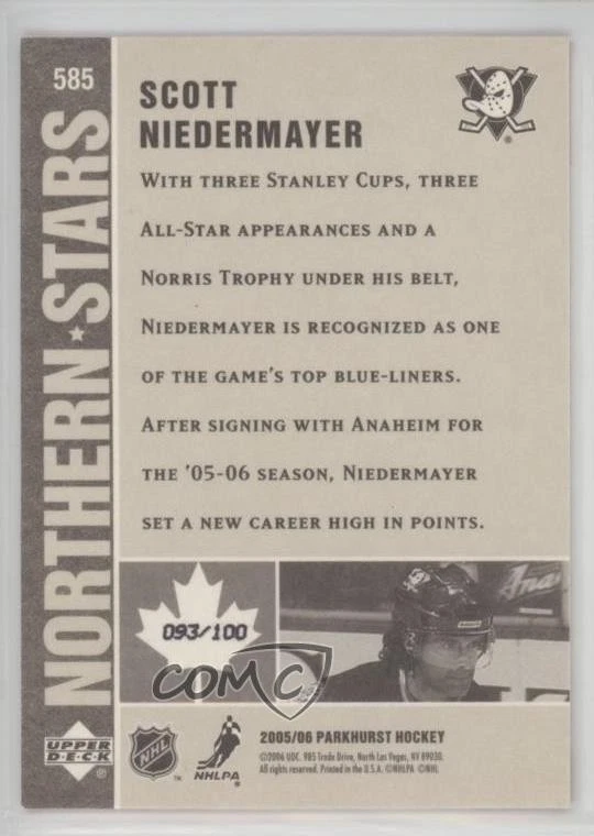 2005-06 Parkhurst Northern Stars Facsimile Auto /100 Scott Niedermayer #585 HOF - Image 2 of 2
