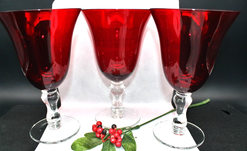 3 -Home Essentials Ruby Red Hand Blown Glass Water Goblet 7.25" Height, Set of 3 - Image 3 of 4