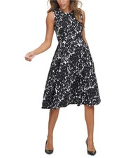 Calvin Klein Womens Sleeveless Midi Dress, Black, 4