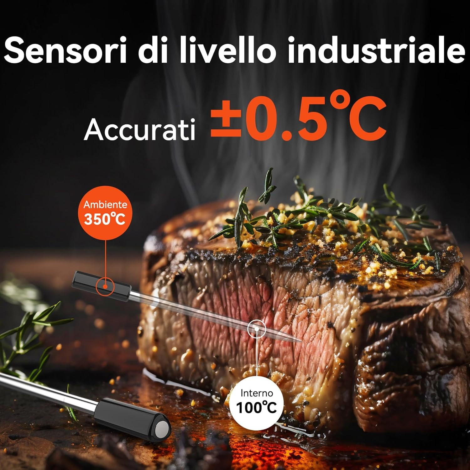 Termometro Carne WiFi e Bluetooth Pro - Monitoraggio App e Timer BBQ - 3