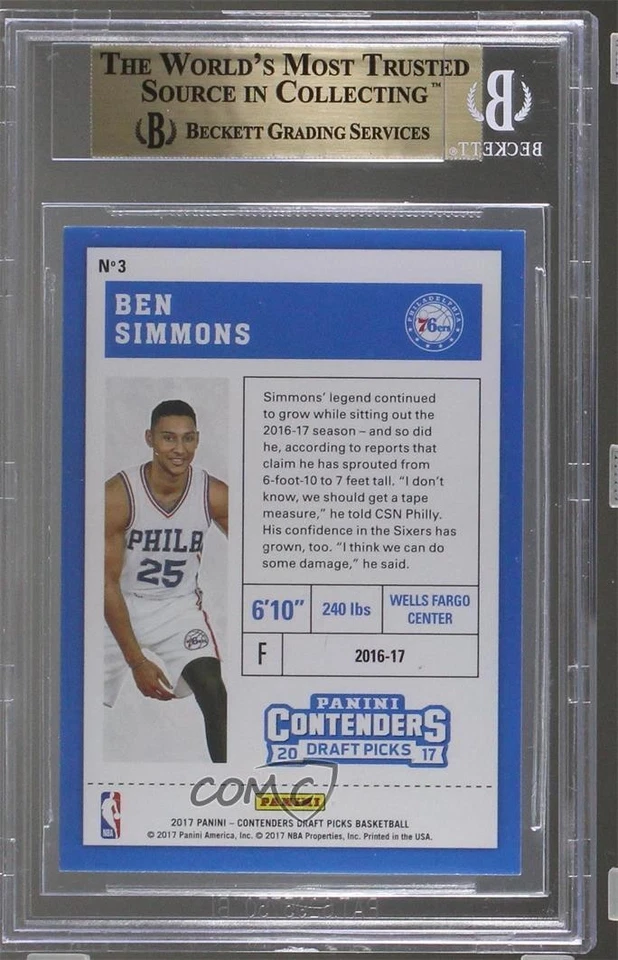 2017-18 Contenders Draft Picks Building Blocks Ticket /10 Ben Simmons #3 BGS 9.5 - Image 2 of 2