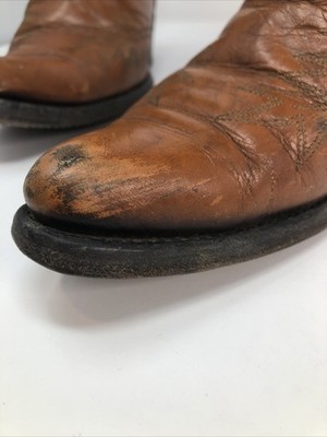 Wrangler Tan Leather Western Cowboy Boots Mens7.5 D Pointed Toe Made in USA Wrangler Boots Mens 7.5D Tan Embroidered Leather Pointed Toe  main image 4
