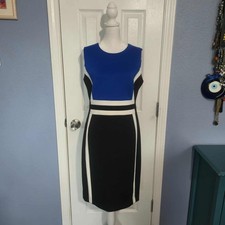Calvin Klein Women 10 Color Block Sleeveless Midi Colorblock Work Dress