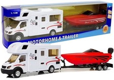 Touring Camper Home Car with Red Boat Model Toy Diecast 1:48 Scale