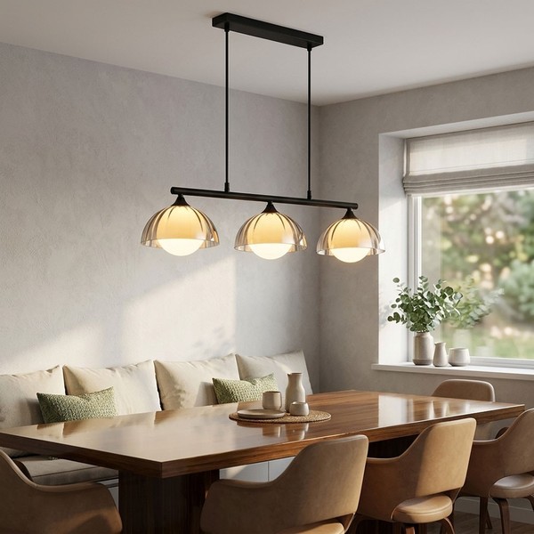 Pendelleuchte HäNgeleuchte Esszimmerlampe G9 3-Flammig Rauchglas Opal Schwarz-image