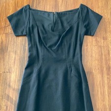 Vintage 1950s Wool Blend Hand Sewn Notch Neck Sweetheart Dress Black RARE EUC