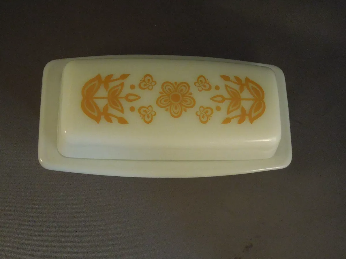 Vintage 80s Pyrex Butterfly Gold Pattern Butter Dish 72 B Corelle