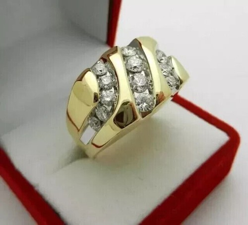Men's Birthday Lab Grown/CVD Diamond Certified Dainty Ring 18k Multi-Tone Gold - Picture 8 of 16
