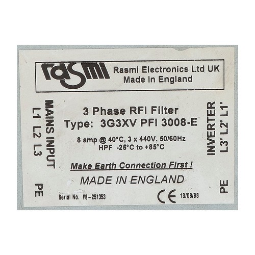 Rasmi 3G3XVPFI3008-E Three-Phase Filter 8Amp 10A 5060Hz Hpf-25C-+85C Used UMP - Picture 2 of 7