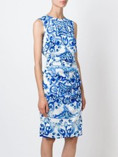 🆓US🛃 Dolce&Gabbana blue majolica printed floral ruched dress IT 42