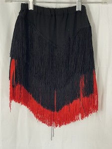 Talento Dance Latin Salsa Swing Skirt Fringe Black Red Asymmetrical Hem Size S