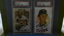 2 Rod Carew auto 1 sports card and 1 post card won in a high school raffle 1991 
