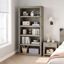 5-Tier Wooden Bookshelf, Farmhouse Tall Open Display Storage Shelf Bookcase Home