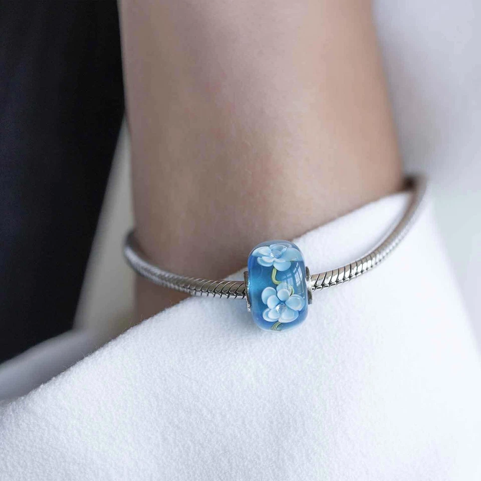 MATERIA XXL Zirkonia Blumen Glas Bead türkis / blau für Beads Armband / Kette - Bild 4 von 4