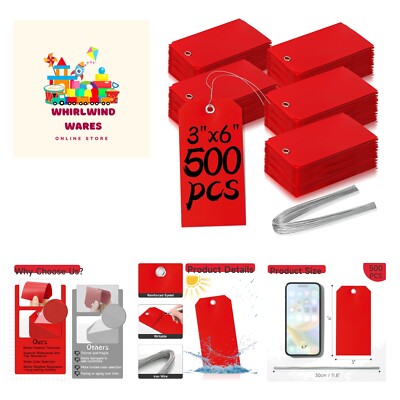 500 Pieces Plastic Shipping Tags with Wire Waterproof Hang Tags Heavy Duty La...