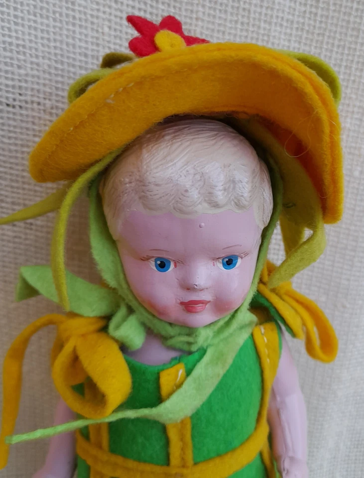 Mini bambola celluloide anni 40 vintage capelli sagomati 18 cm - Immagine 2 di 4