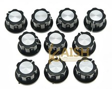 10x Guitar Mini Effect Pedal Knobs 6mm Black w/ Silver Cap Knob for Boss Pedals