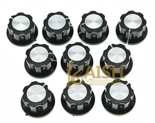 10x Guitar Mini Effect Pedal Knobs 6mm Black w/ Silver Cap Knob for Boss Pedals